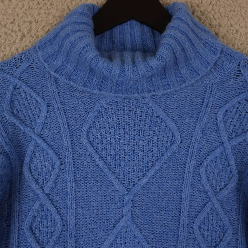 Aerie Sweater Womens L Blue Wool Blend Soft Knit Turtleneck Oversized Slouchy - Picture 8 of 11